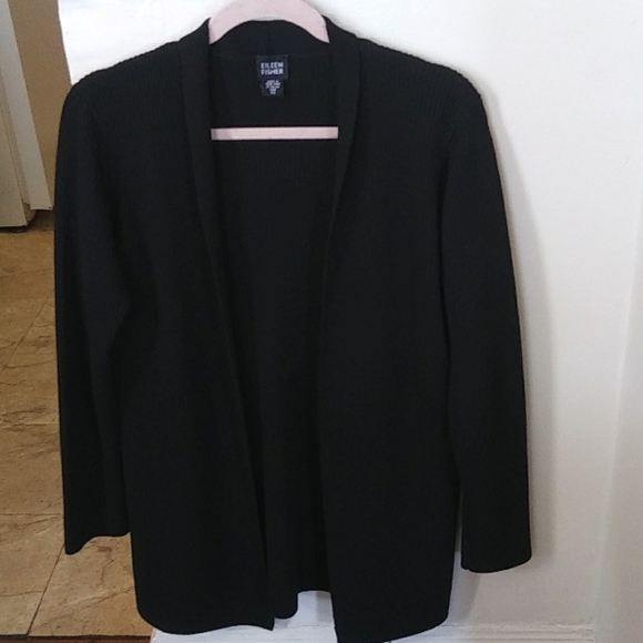 💵 HOST PICK- EILEEN FISHER CLASSIC LONG RIBBED CARDIGAN SWEATER,BLACK, S-XS - Picture 2 of 12